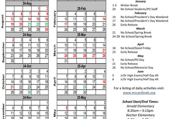 2024-2025 Michigan Center Schools Calendar