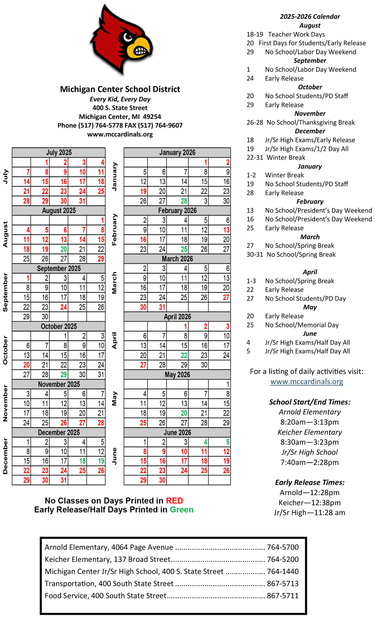 20252026 District Calendar Michigan Center SD