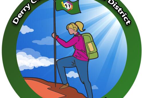 Image of girl climbing hill planting a flag. Text says Derry Cooperative School District #Forward Bound