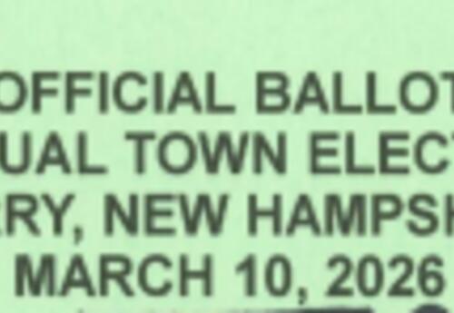 Green box with words Official Ballot Annual Town Election Derry New Hampshire 2026
