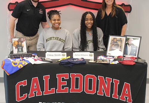 Caledonia High School girls basketball players Chloe Smith and Ashia Williams