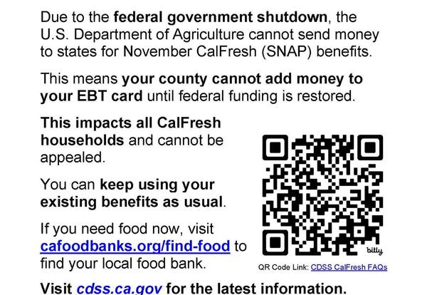 November Impacts on SNAP and CalFresh Benefits (English and Spanish)