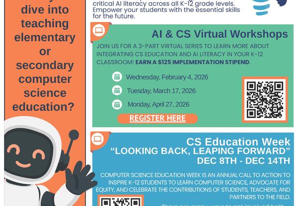Hello AI! Unlocking K-12 Computer Science: spring 2026 Virtual Workshops