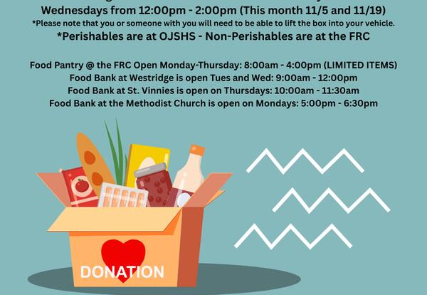 Food Boxes Available 11/5 and 11/19 12:00pm - 2:00pm