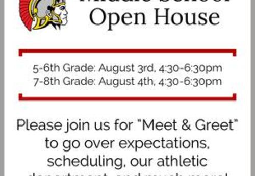 5-6th Grade: August 3rd, 4:30-6:30pm 7-8th Grade: August 4th, 4:30-6:30pm Please join us for “Meet & Greet” to go over expectations, scheduling, our athletic department, and much more!