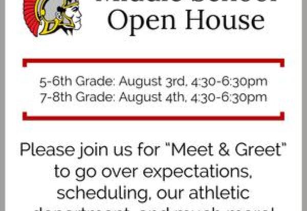 5-6th Grade: August 3rd, 4:30-6:30pm 7-8th Grade: August 4th, 4:30-6:30pm Please join us for “Meet & Greet” to go over expectations, scheduling, our athletic department, and much more!