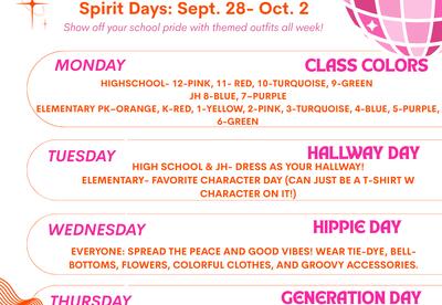 Pink and orange poster with homecoming week events