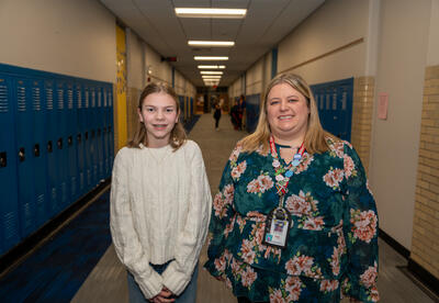 Lincoln's Ellie Hughes standing with teacher Alyssa LaTragna