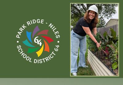 Women pulling out plant from her garden and smiling while wearing a white construction hat.
