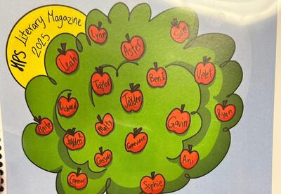 Cover of students magazine that looks like a tree filled with apples