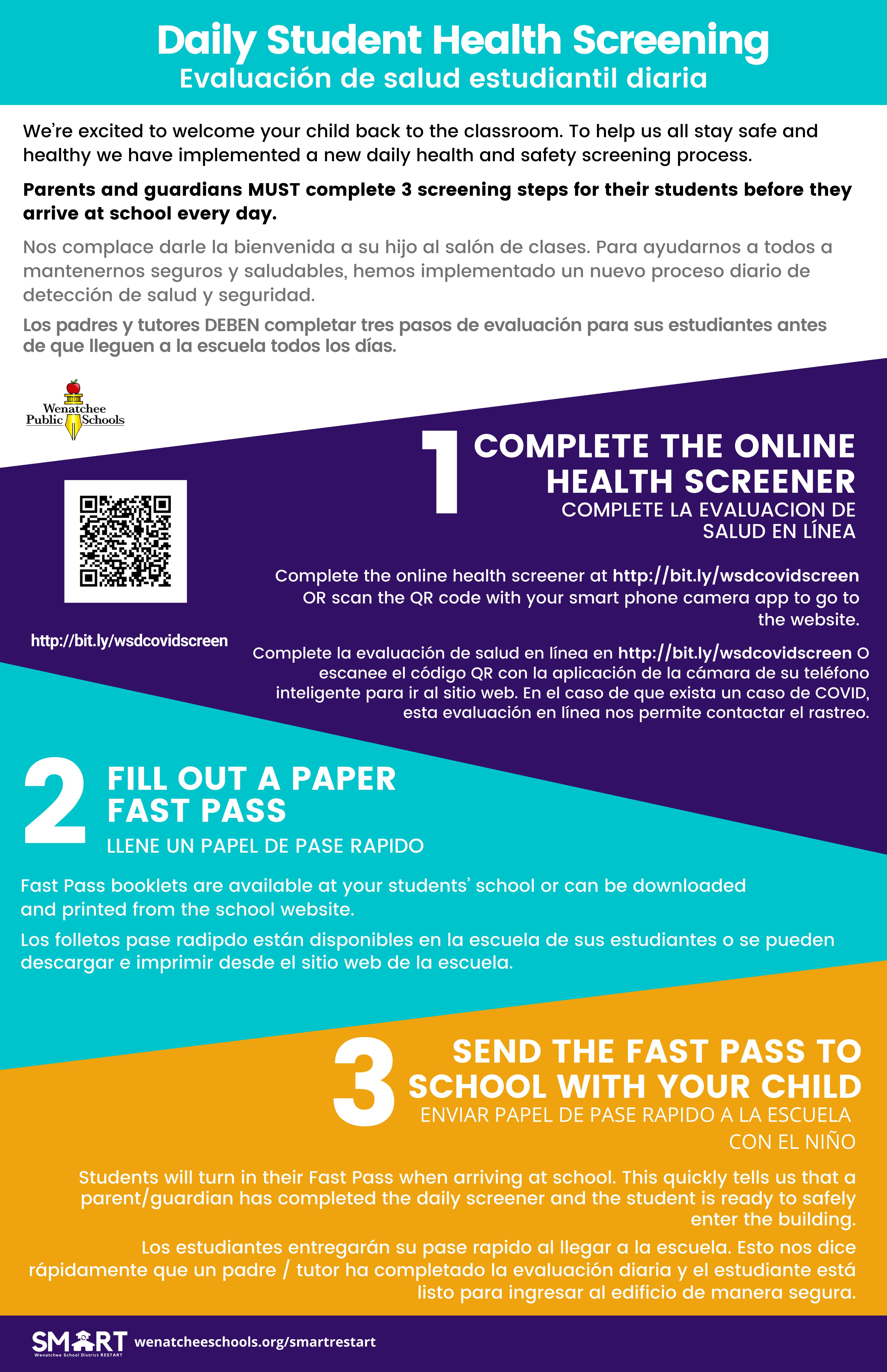 Daily Student Health Screening instructions