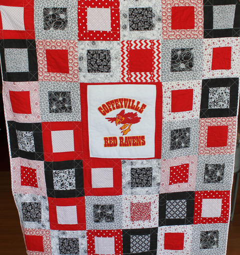 Red and White Raven 60" x 65" Quilt