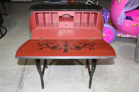 Black Outside With Red Inside Antique Secretary Desk