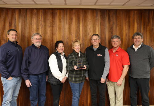 Pictured left to right: Jimmy Littleford, CCC Board Trustee; Doug Misch, CCC Board Trustee; Lora Stalford, CCC Board Trustee; Becky Barnhart, Chair of CCC Board of Trustees; David Baldwin, Vice Chair of CCC Board of Trustees; Dickie Rolls, CCC Foundation;