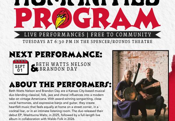 Coffeyville Community College’s Humanities Program will welcome Kansas City-based musical duo Beth Watts Nelson & Brandon Day