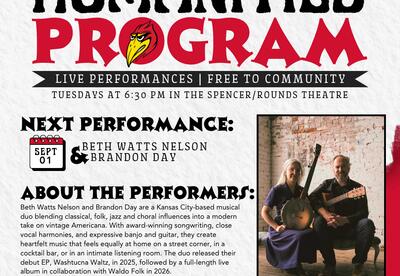 Coffeyville Community College’s Humanities Program will welcome Kansas City-based musical duo Beth Watts Nelson & Brandon Day