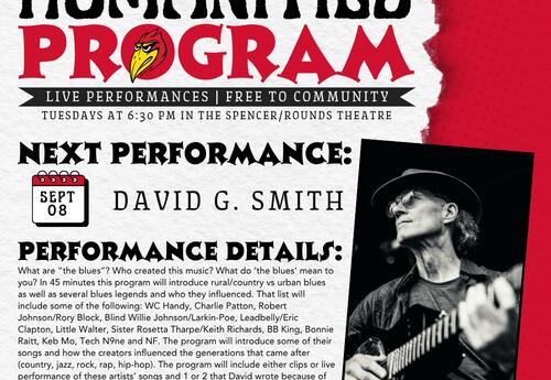 Coffeyville Community College’s Humanities Program will welcome internationally acclaimed songwriter and acoustic roots performer David G. Smith