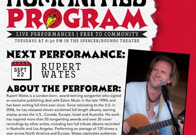 Coffeyville Community College’s Humanities Program will welcome London-born, award-winning songwriter Rupert Wates