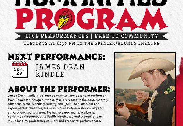 Coffeyville Community College’s Humanities Program will welcome singer-songwriter, composer, and performer James Dean Kindle