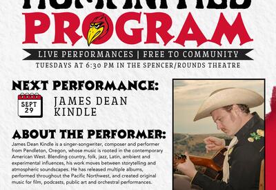 Coffeyville Community College’s Humanities Program will welcome singer-songwriter, composer, and performer James Dean Kindle