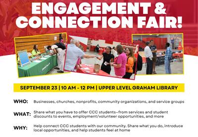 Coffeyville Community College is inviting local businesses, churches, nonprofits, community organizations, and service groups to connect with CCC students during its upcoming Community Engagement & Connection Fair on Wednesday, Sept. 23, from 10 a.m. to n