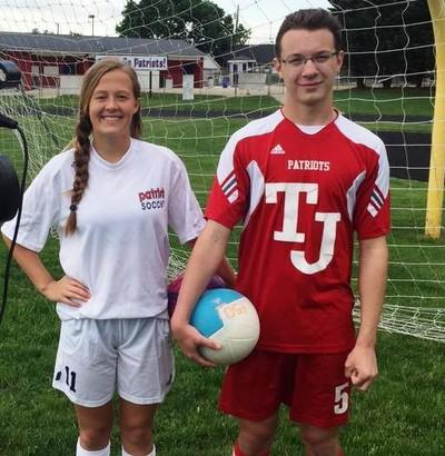 T.J. soccer players at a sportsmanship video filming.