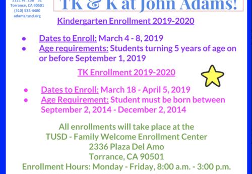 TK and K enrollment for 2019-2020 is happening now at the TUSD Family Welcome Center.