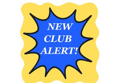 Yellow and blue frame for text saying "New Club Alert"