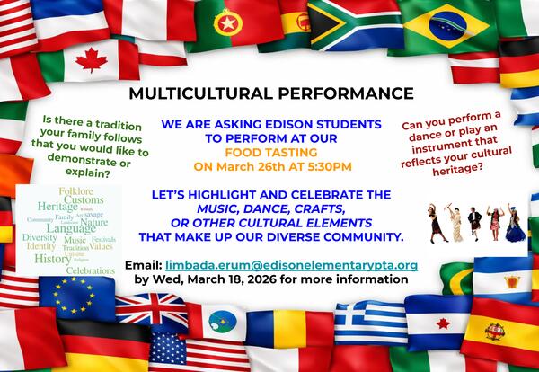 MultiCultural Performers wanted for 3/26 Tasting Night