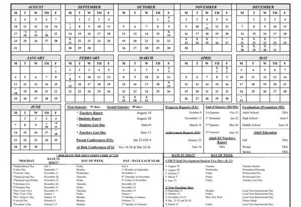 2026-2027 District Calendar