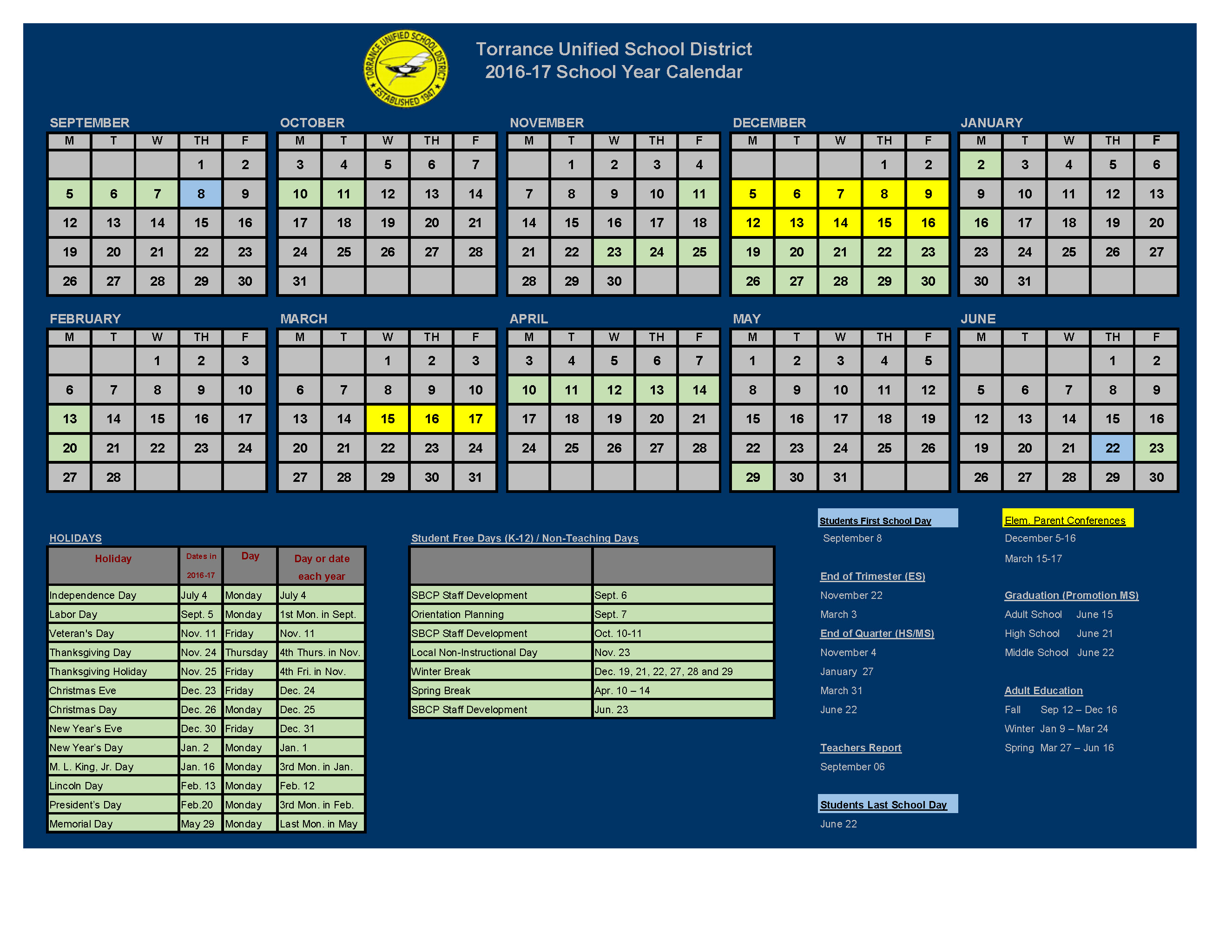 Torrance Unified Calendar