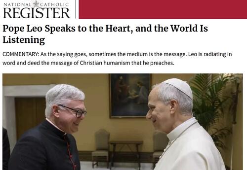 Photo of Pope Leo  XIV and Donnelly College President Monsignor Swetland