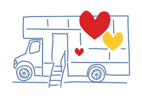 blue line drawing of care mobile