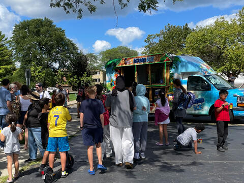 photo of kona ice truck and participants