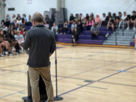 McCracken Assistant Principal Mr. Behm welcomes students to a new school year
