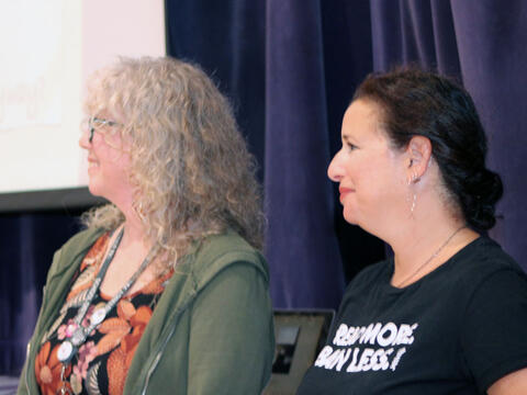 McCracken Librarian Mrs. Gammeri (L) alongside author Dana Alison Levy