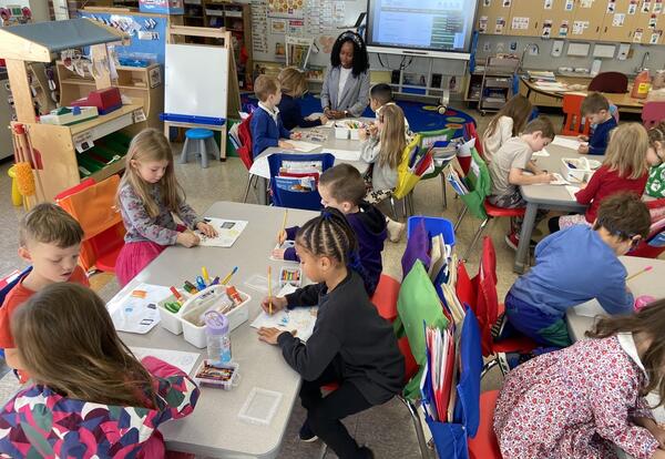 room of students writing