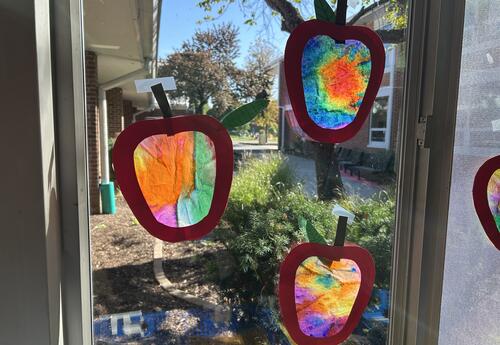 student-created apple art